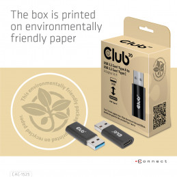 CLUB3D CAC-1525 kaapelin sukupuolenvaihtaja USB A USB TYPE C Musta