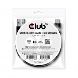 CLUB3D CAC-1408 USB-kaapeli 1 m USB 3.2 Gen 1 (3.1 Gen 1) USB A Micro-USB B Musta