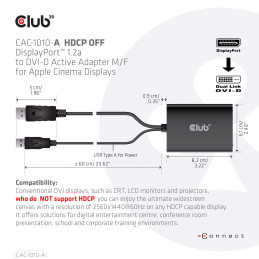 CLUB3D CAC-1010-A videokaapeli-adapteri 0,6 m DisplayPort DVI-D + USB