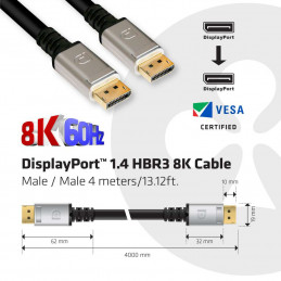 CLUB3D DisplayPort 1.4 HBR3 8K Cable M M 4m  13.12ft