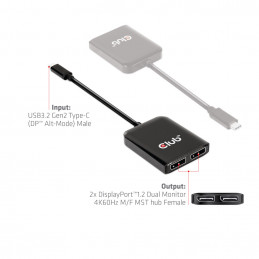 CLUB3D USB3.2 Gen2 Type-C(DP Alt-Mode) to DisplayPort Dual Monitor 4K60Hz M F MST hub