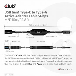 CLUB3D CAC-1538 USB-kaapeli 10 m