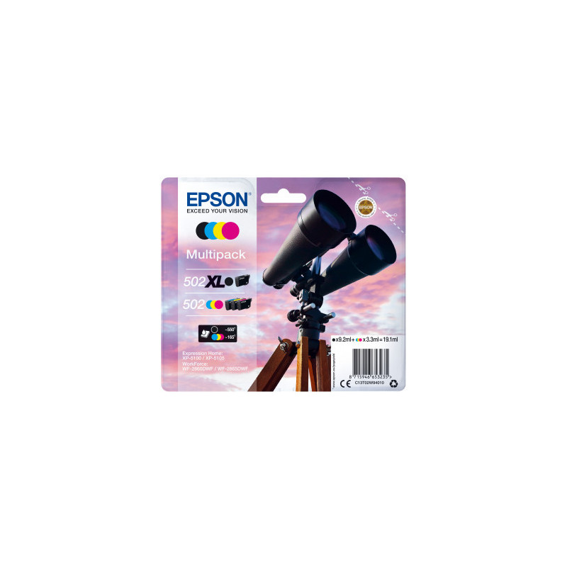 Epson 502 XL mustekasetti 4 kpl Alkuperäinen Korkea (XL) värintuotto Musta, Sininen, Magenta, Keltainen