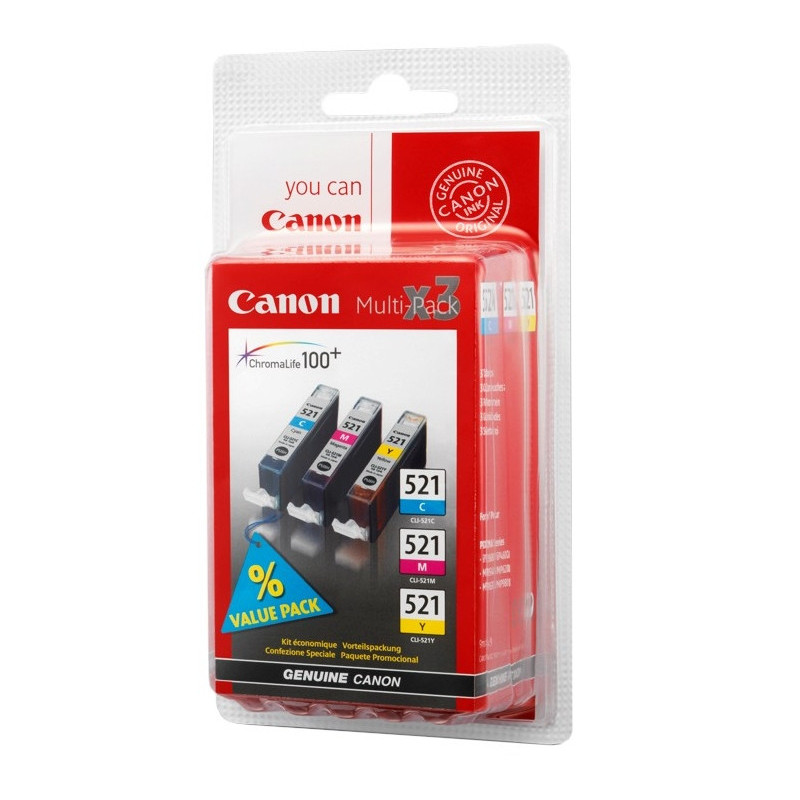 Canon CLI-521 C M Y mustekasetti 3 kpl Alkuperäinen Syaani, Magenta, Keltainen