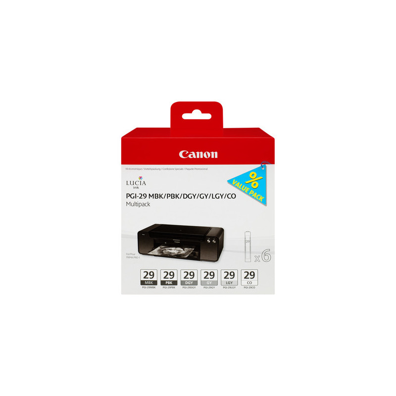 Canon PGI-29 MBK PBK DGY GY LGY CO mustekasetti Alkuperäinen Musta, Tummanharmaa, Harmaa, Vaaleanharmaa, Mattamusta, Valokuva