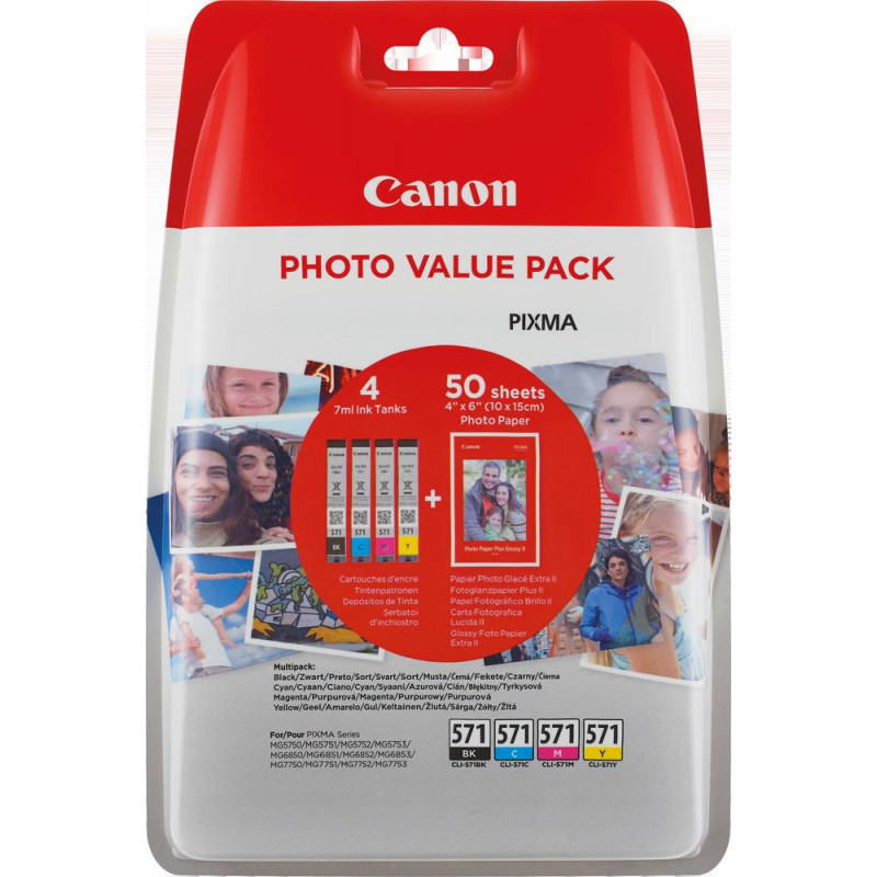Canon CLI-571 C M Y BK mustekasetti 4 kpl Alkuperäinen Perusvärintuotto Musta, Syaani, Keltainen, Magenta