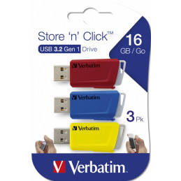 Verbatim Store ‘n’ Click USB-muisti 16 GB USB A-tyyppi 3.2 Gen 1 (3.1 Gen 1) Sininen, Punainen, Keltainen