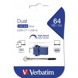 Verbatim 49967 USB-muisti 64 GB USB Type-A   USB Type-C 3.2 Gen 1 (3.1 Gen 1) Musta, Sininen, Hopea