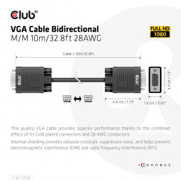 CLUB3D CAC-1710 videokaapeli-adapteri 10 m VGA (D-Sub) Musta