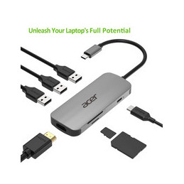 Acer HP.DSCAB.008 kannettavien tietokoneiden telakka ja porttitoistin Langallinen USB 3.2 Gen 2 (3.1 Gen 2) Type-C Hopea