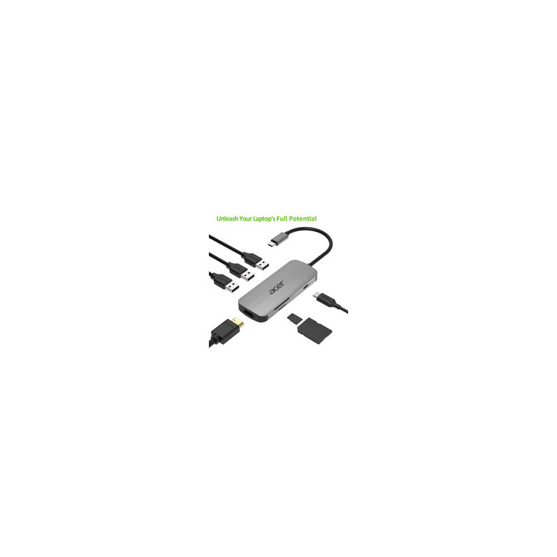 Acer HP.DSCAB.008 kannettavien tietokoneiden telakka ja porttitoistin Langallinen USB 3.2 Gen 2 (3.1 Gen 2) Type-C Hopea