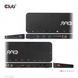 CLUB3D CSV-1566 kannettavien tietokoneiden telakka ja porttitoistin Telakointi USB 3.2 Gen 1 (3.1 Gen 1) Type-C