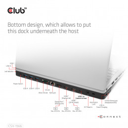 CLUB3D CSV-1566 kannettavien tietokoneiden telakka ja porttitoistin Telakointi USB 3.2 Gen 1 (3.1 Gen 1) Type-C