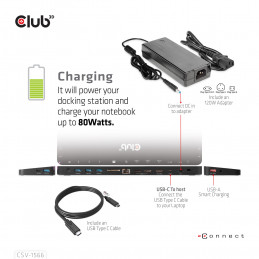 CLUB3D CSV-1566 kannettavien tietokoneiden telakka ja porttitoistin Telakointi USB 3.2 Gen 1 (3.1 Gen 1) Type-C