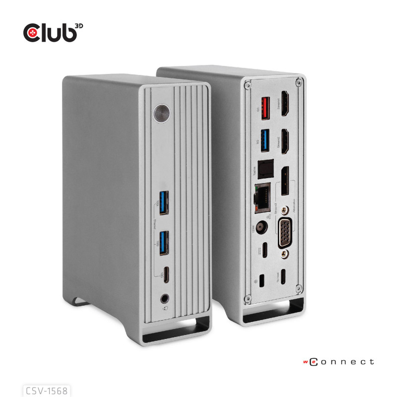 CLUB3D CSV-1568 kannettavien tietokoneiden telakka ja porttitoistin Telakointi USB 3.2 Gen 2 (3.1 Gen 2) Type-C Metallinen