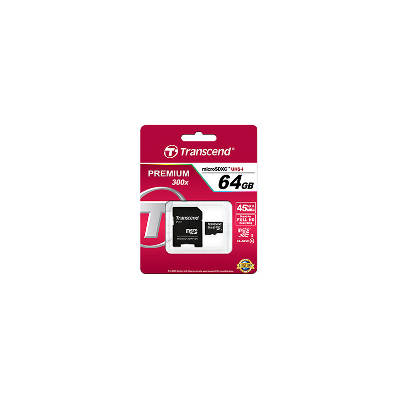 Transcend TS64GUSDXC10 muistikortti 64 GB MicroSDXC NAND Luokka 10