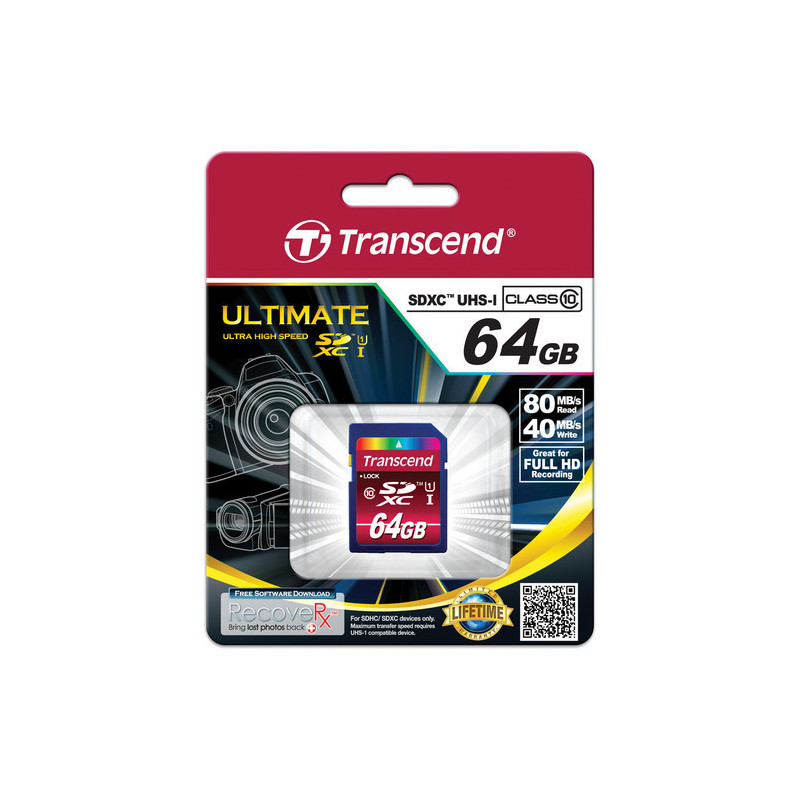 Transcend TS64GSDXC10U1 muistikortti 64 GB SDXC MLC Luokka 10