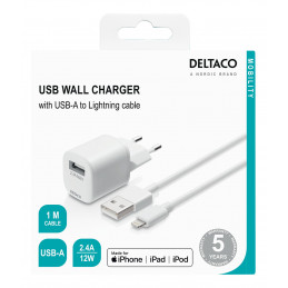 Deltaco USB-AC181 mobiililaitteen laturi Valkoinen Sisätila