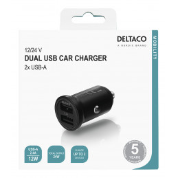Deltaco USB-CAR127 mobiililaitteen laturi Musta Auto