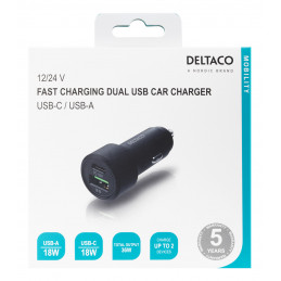 Deltaco USBC-CAR122 mobiililaitteen laturi Musta Auto