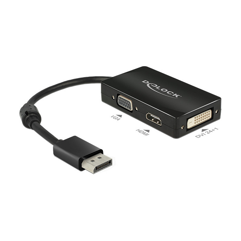 DeLOCK 0.16m DisplayPort VGA+HDMI+DVI 0,16 m VGA (D-Sub)+ HDMI + DVI Musta