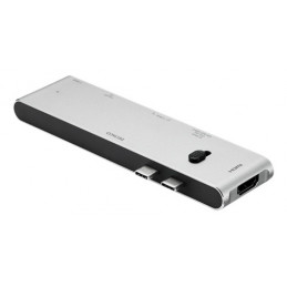 Deltaco USBC-HDMI21 kannettavien tietokoneiden telakka ja porttitoistin Langaton Musta, Hopea