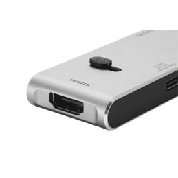 Deltaco USBC-HDMI21 kannettavien tietokoneiden telakka ja porttitoistin Langaton Musta, Hopea