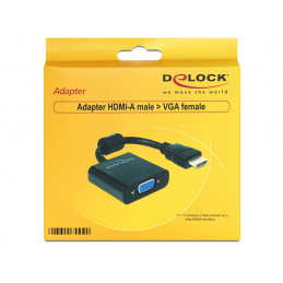 DeLOCK 65512 videokaapeli-adapteri 0,254 m VGA (D-Sub) HDMI-tyyppi A (vakio) Musta