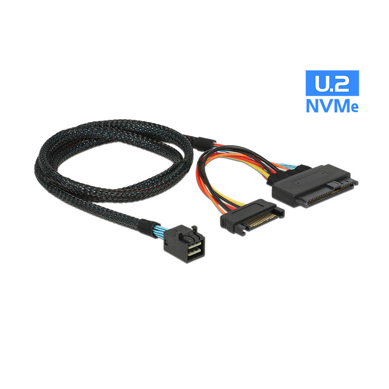 DeLOCK 0.75m, SFF-8643 U.2 SFF-8639+SATA 0,75 m Musta