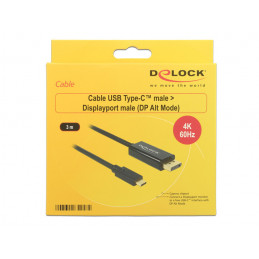 DeLOCK 85257 videokaapeli-adapteri 3 m USB Type-C DisplayPort Musta
