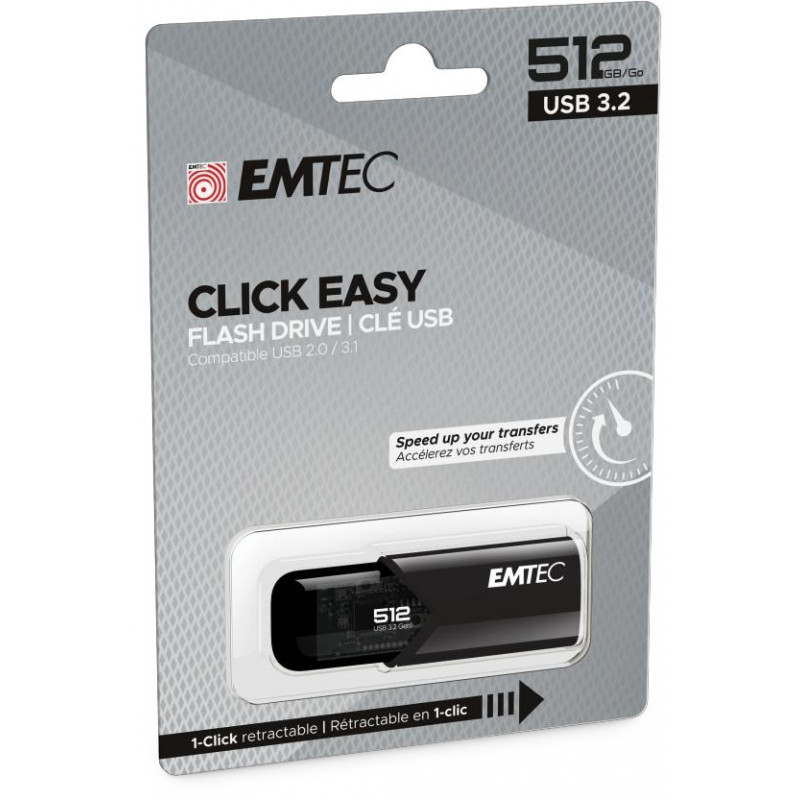 Emtec B110 Click Easy 3.2 USB-muisti 512 GB USB A-tyyppi 3.2 Gen 2 (3.1 Gen 2) Musta
