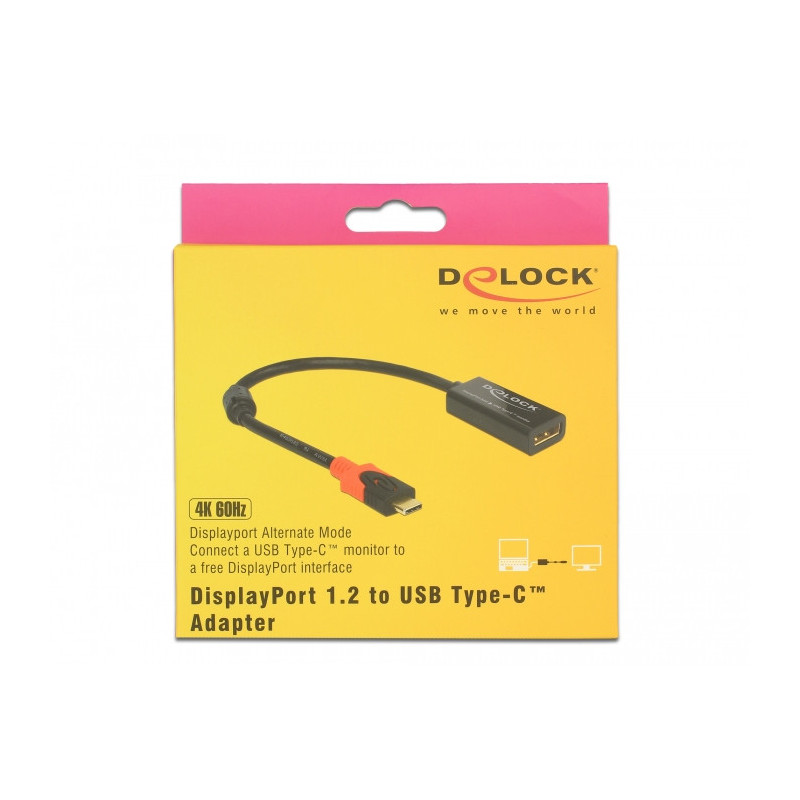 DeLOCK 63928 videokaapeli-adapteri 0,2 m USB Type-C DisplayPort 20 pin Musta, Punainen