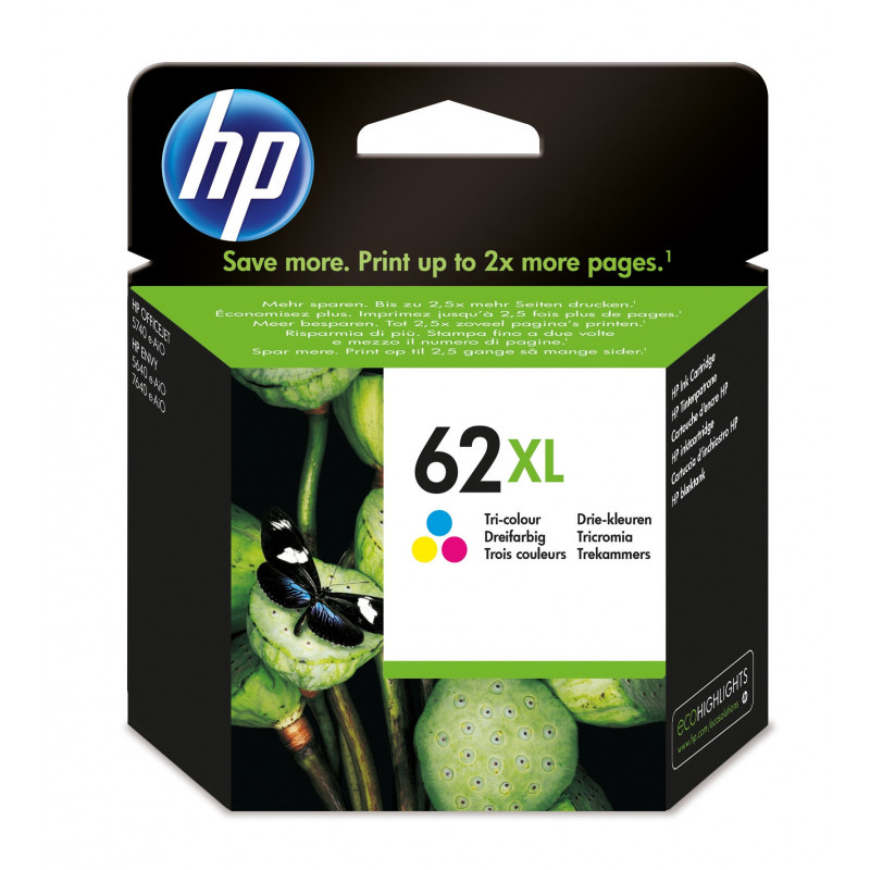 HP 62XL, alkuperäinen riittoisa kolmivärimustekasetti