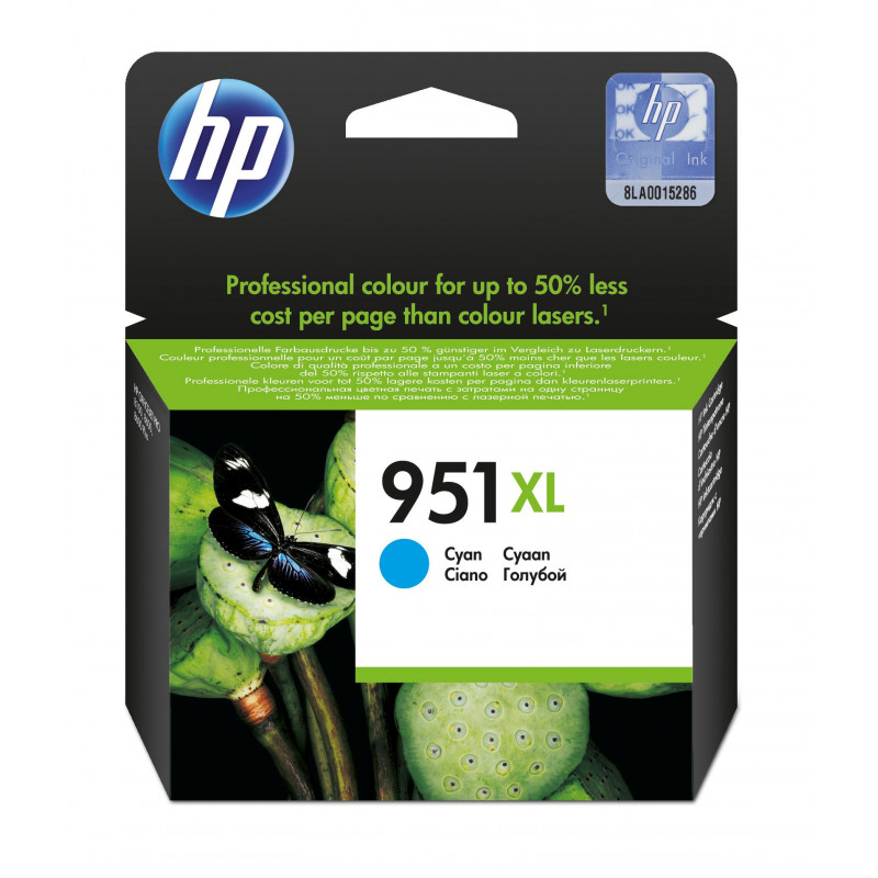 HP 951XL, alkuperäinen riittoisa syaani mustekasetti