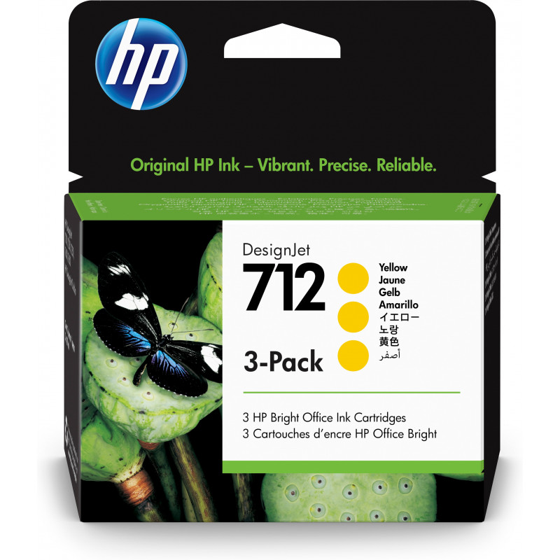 HP 712 keltainen DesignJet -mustepatruuna 29 ml, 3 kpl een pakkaus