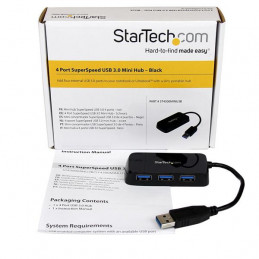 StarTech.com ST4300MINU3B keskitin USB 3.2 Gen 1 (3.1 Gen 1) Type-A 5000 Mbit s Musta