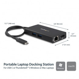StarTech.com DKT30CHPD kannettavien tietokoneiden telakka ja porttitoistin Langallinen USB 3.2 Gen 1 (3.1 Gen 1) Type-C Musta