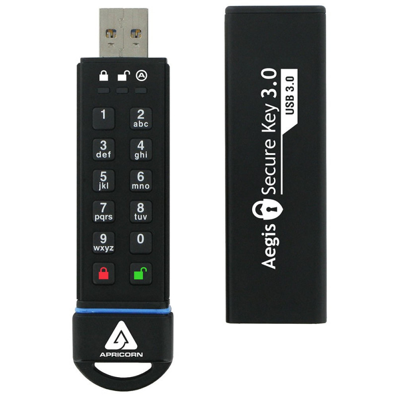 Apricorn Aegis Secure Key 3.0 USB-muisti 120 GB USB A-tyyppi 3.2 Gen 1 (3.1 Gen 1) Musta