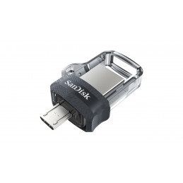 SanDisk Ultra Dual m3.0 USB-muisti 64 GB USB Type-A   Micro-USB 3.2 Gen 1 (3.1 Gen 1) Musta, Hopea, Läpinäkyvä