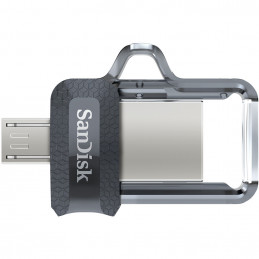 SanDisk Ultra Dual m3.0 USB-muisti 64 GB USB Type-A   Micro-USB 3.2 Gen 1 (3.1 Gen 1) Musta, Hopea, Läpinäkyvä