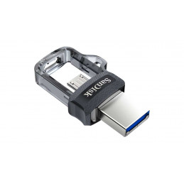 SanDisk Ultra Dual m3.0 USB-muisti 64 GB USB Type-A   Micro-USB 3.2 Gen 1 (3.1 Gen 1) Musta, Hopea, Läpinäkyvä
