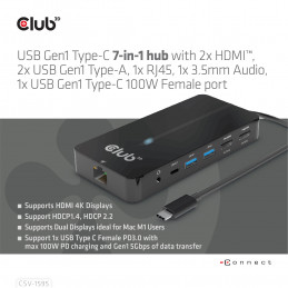 CLUB3D CSV-1595 keskitin USB 3.2 Gen 1 (3.1 Gen 1) Type-C