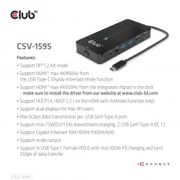 CLUB3D CSV-1595 keskitin USB 3.2 Gen 1 (3.1 Gen 1) Type-C