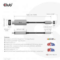 CLUB3D CAC-1587 HDMI-kaapeli 3 m HDMI-tyyppi A (vakio)