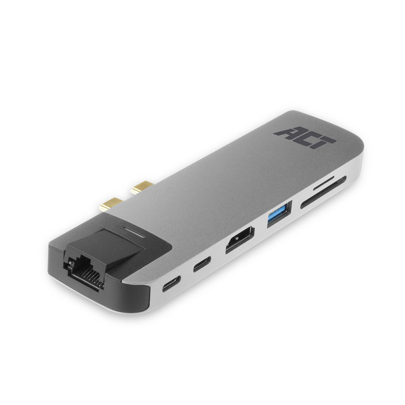 ACT AC7044 kannettavien tietokoneiden telakka ja porttitoistin Telakointi USB 3.2 Gen 2 (3.1 Gen 2) Type-C Harmaa