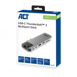 ACT AC7044 kannettavien tietokoneiden telakka ja porttitoistin Telakointi USB 3.2 Gen 2 (3.1 Gen 2) Type-C Harmaa