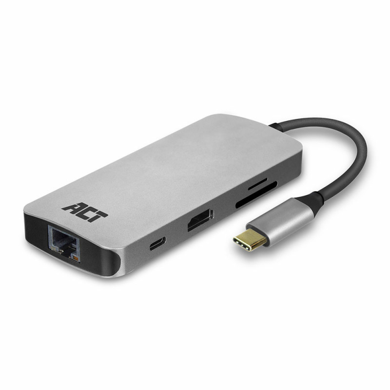 ACT AC7041 kannettavien tietokoneiden telakka ja porttitoistin Langallinen USB 3.2 Gen 1 (3.1 Gen 1) Type-C Harmaa