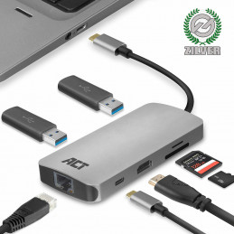 ACT AC7041 kannettavien tietokoneiden telakka ja porttitoistin Langallinen USB 3.2 Gen 1 (3.1 Gen 1) Type-C Harmaa