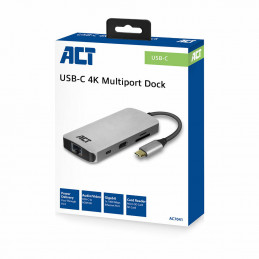 ACT AC7041 kannettavien tietokoneiden telakka ja porttitoistin Langallinen USB 3.2 Gen 1 (3.1 Gen 1) Type-C Harmaa