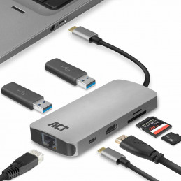 ACT AC7041 kannettavien tietokoneiden telakka ja porttitoistin Langallinen USB 3.2 Gen 1 (3.1 Gen 1) Type-C Harmaa